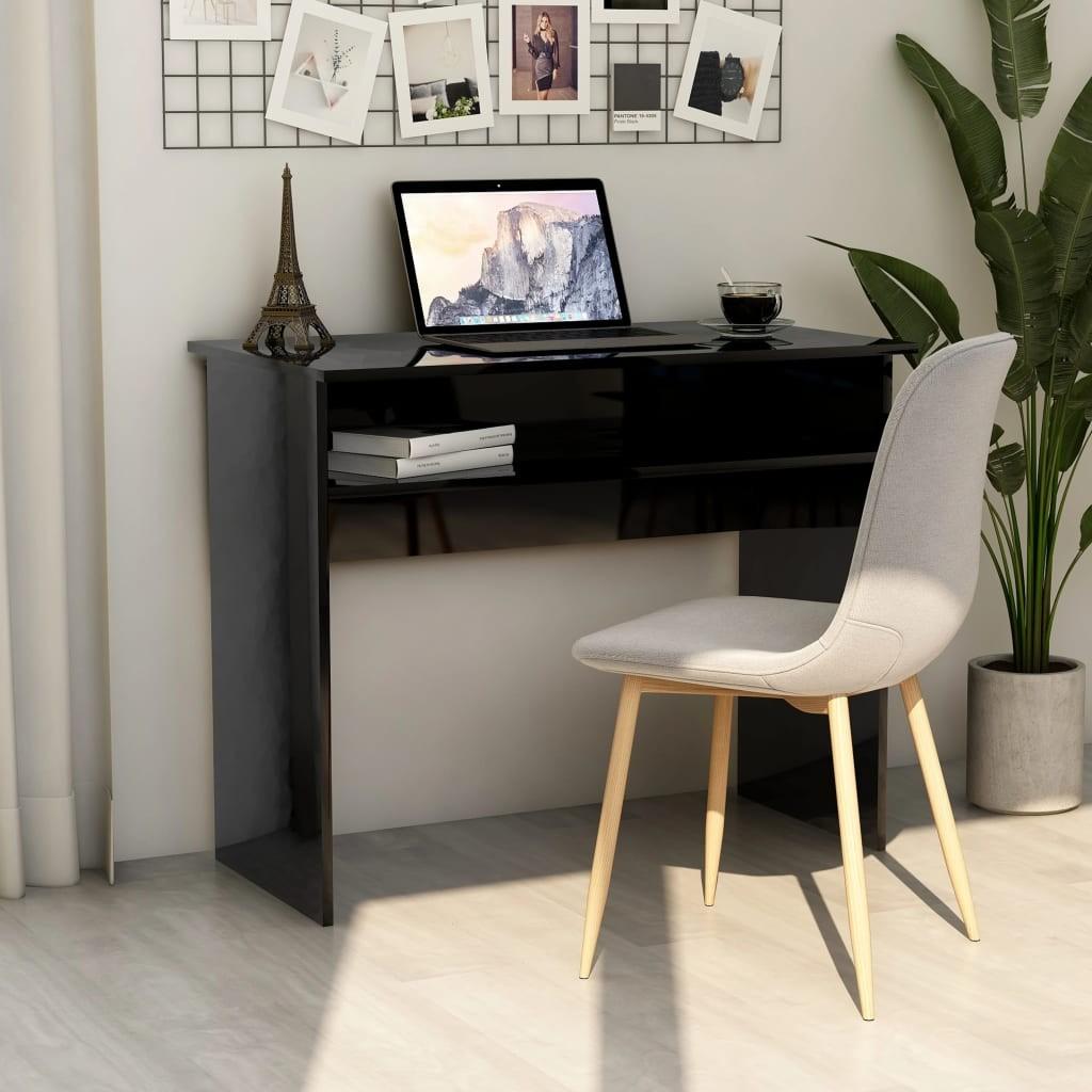 Skrivebord 90x50x74 cm konstrueret træ sort højglans