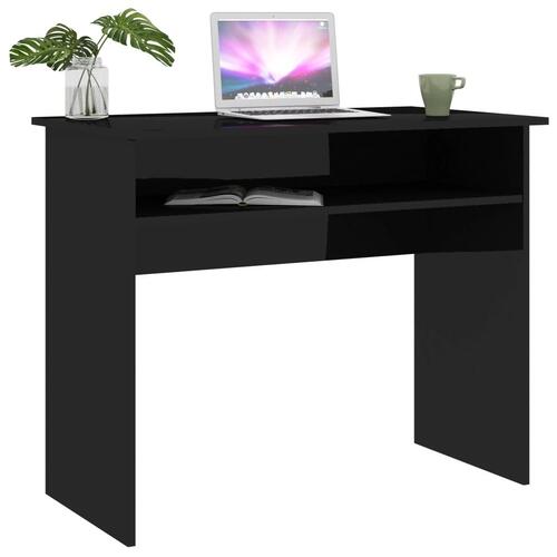 Skrivebord 90x50x74 cm konstrueret træ sort højglans