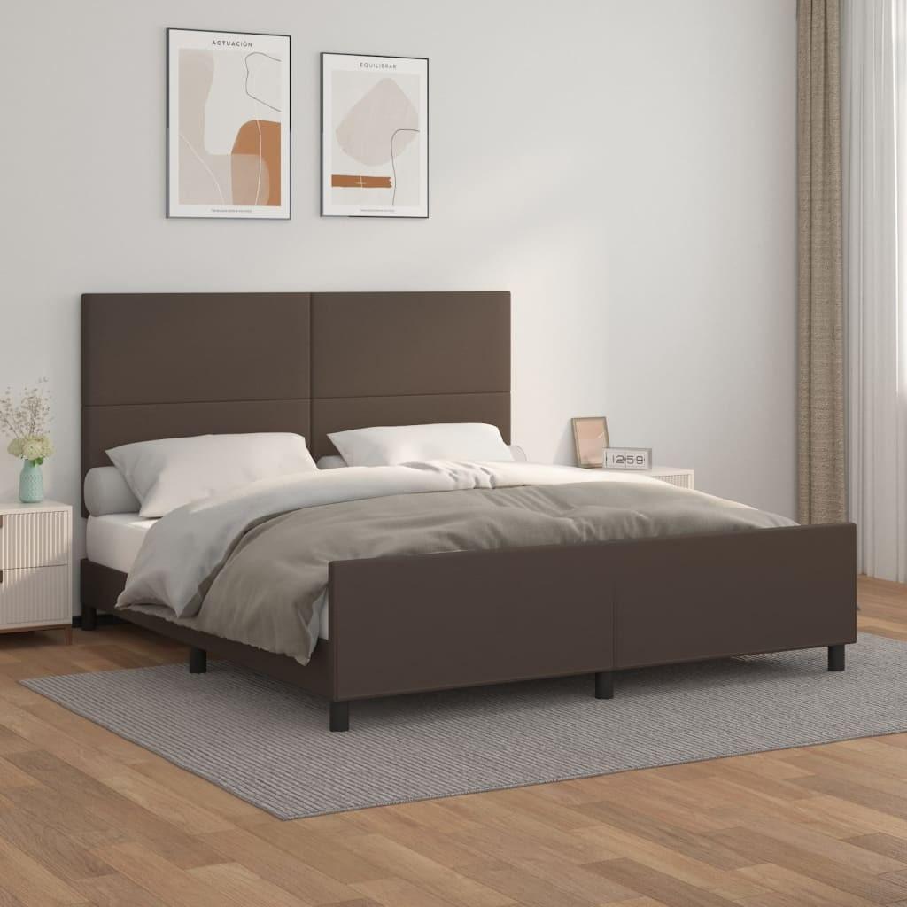 Sengeramme med sengegavl 180x200 cm kunstlæder brun