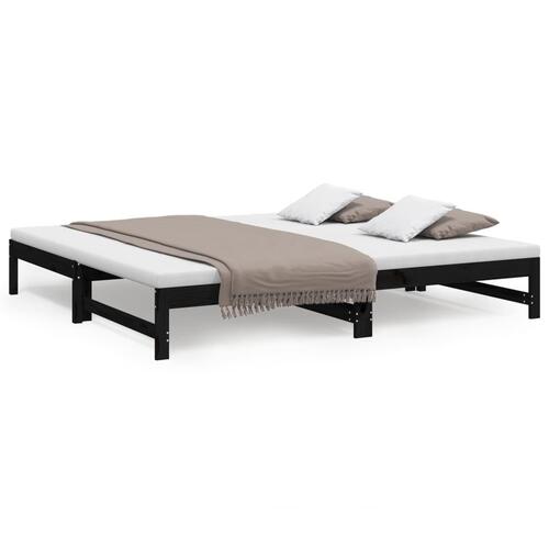 Daybed med udtræk 2x(100x200) cm massivt fyrretræ sort