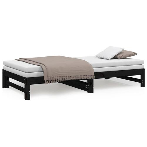 Daybed med udtræk 2x(100x200) cm massivt fyrretræ sort