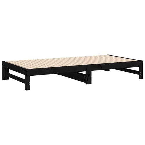 Daybed med udtræk 2x(100x200) cm massivt fyrretræ sort