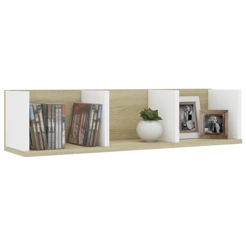 Cd-reol 75x18x18 cm konstrueret træ hvid og sonoma-eg