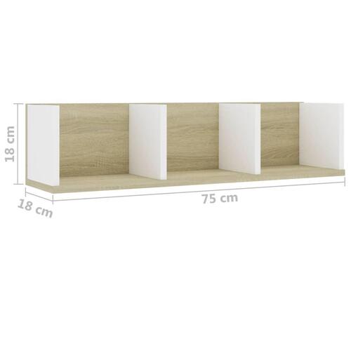 Cd-reol 75x18x18 cm konstrueret træ hvid og sonoma-eg