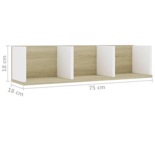 CD-hylde 75 x 18 x 18 cm spånplade hvid og sonoma-eg