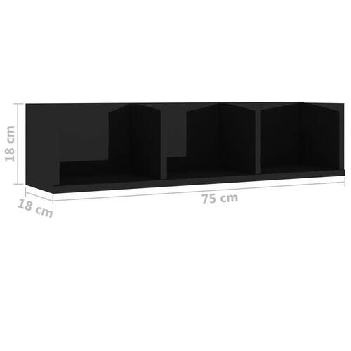 CD-hylde 75 x 18 x 18 cm spånplade sort højglans