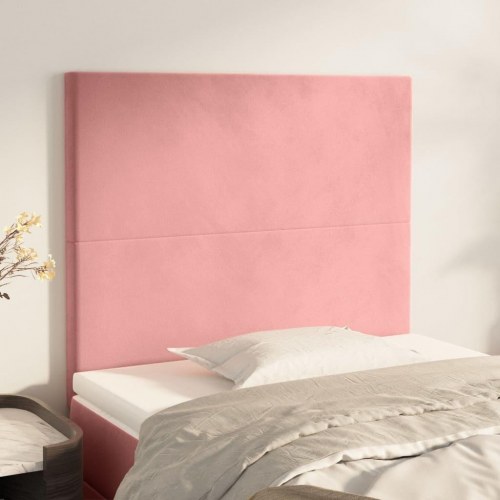 Sengegavl i pink fløjl - 90 x 5 x 118/128 cm