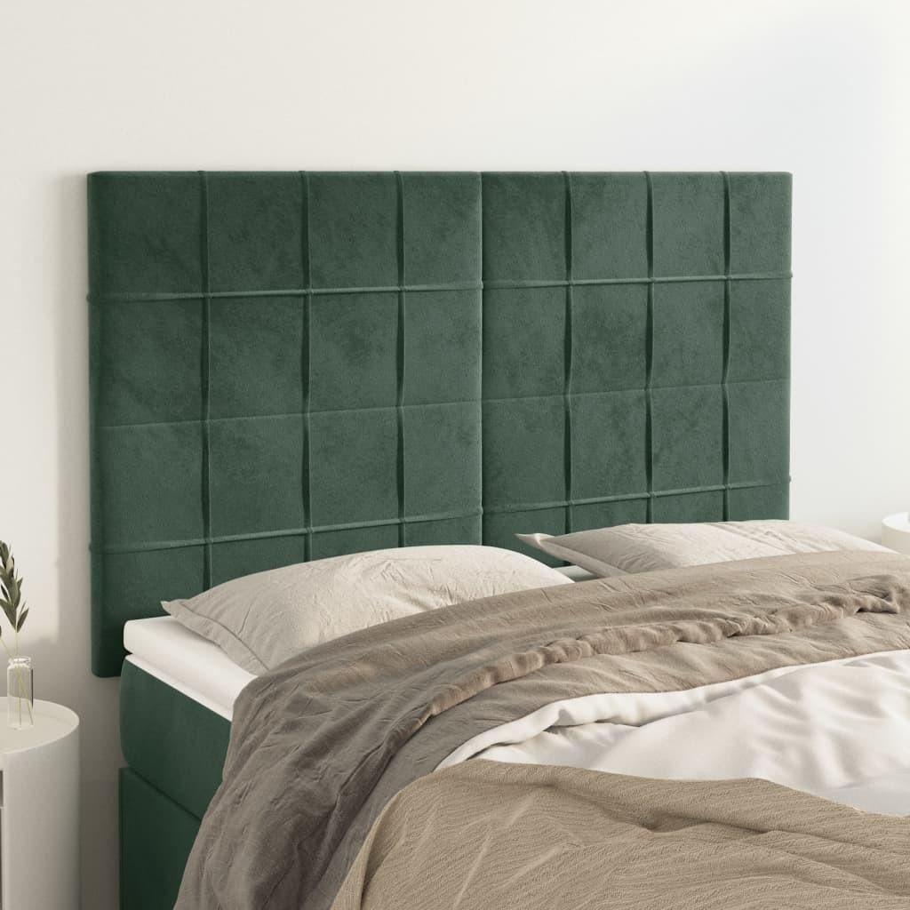 Sengegavle 80X5X78/88 Cm Fløjl Mørkegrøn - Høj / 144 cm