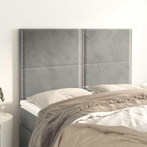 Sengegavl i fløjl - lysegrå 144×5×118/128 cm med nitter