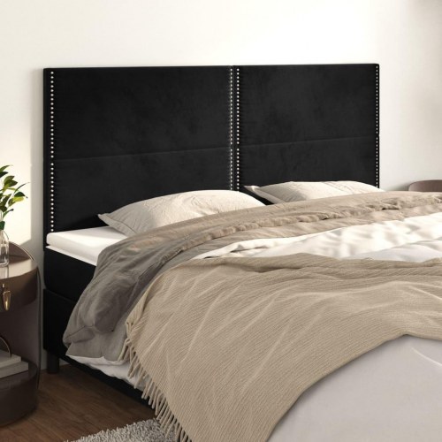 Sengegavl i sort fløjl 160×5×118/128 cm - justerbar med nitter
