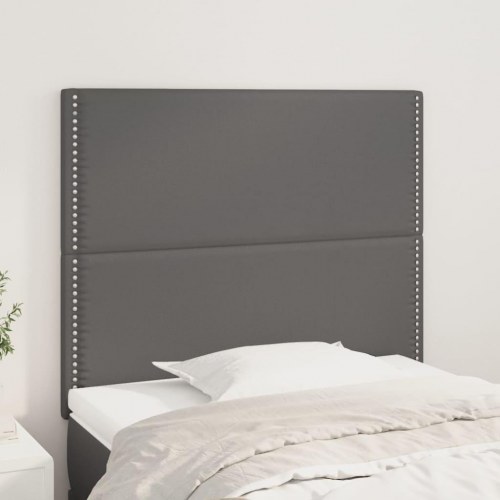 Sengegavl i grå kunstlæder 100×5×118/128 cm - polstret med nitter