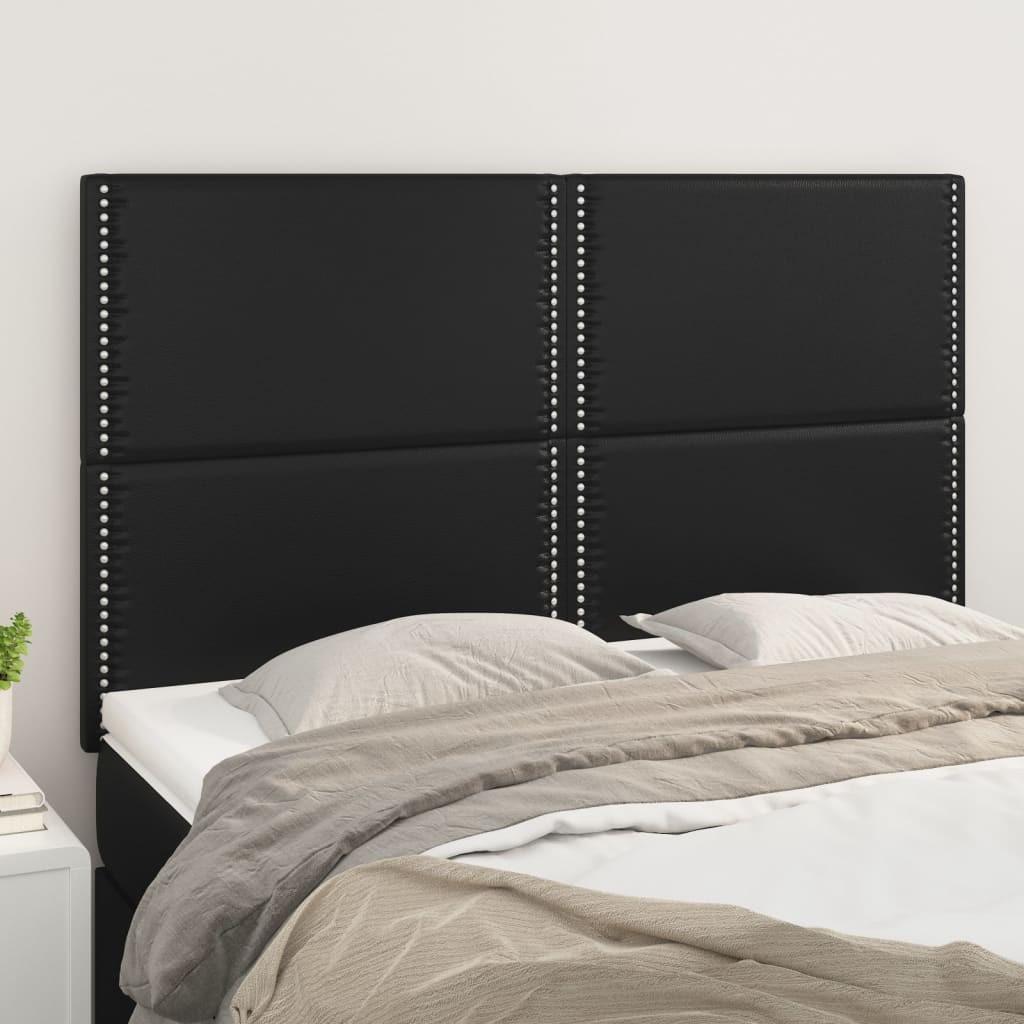Sengegavle 80X5X78/88 Cm Kunstlæder Sort - Høj / 144 cm
