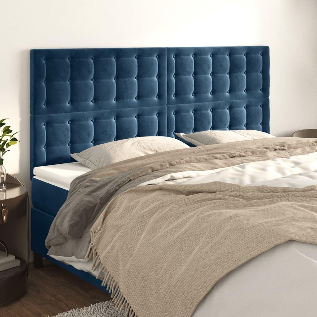 Sengegavle 80X5X78/88 Cm Fløjl Mørkeblå - Høj / 180 cm
