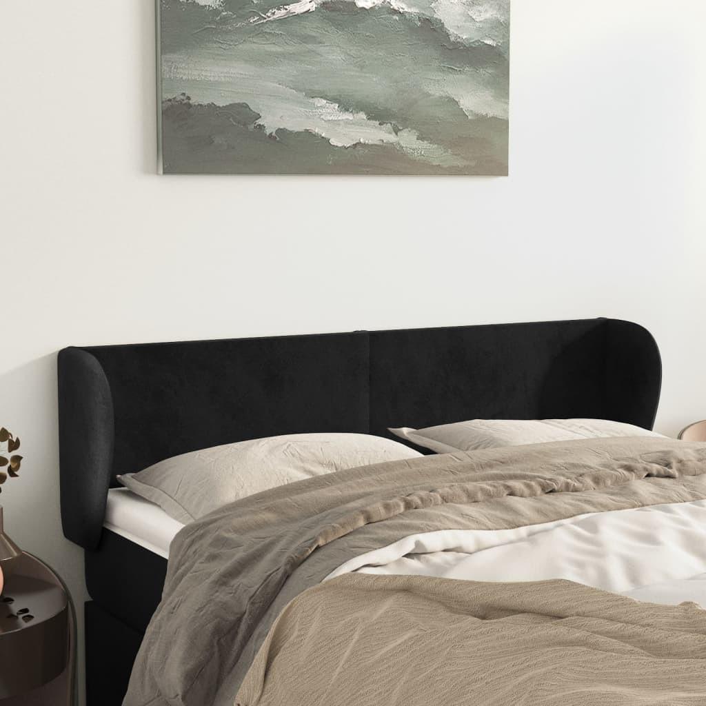 Sengegavl Med Kanter Fløjl - Sort / 147 x 23 x 78/88 cm