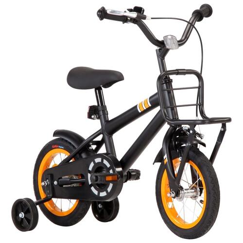 Børnecykel med frontlad 12 tommer sort og orange