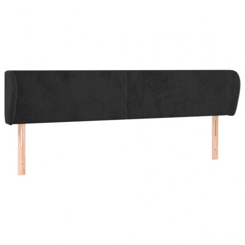 Sengegavl med kanter 163 x 23 x 78/88 cm fløjl - sort