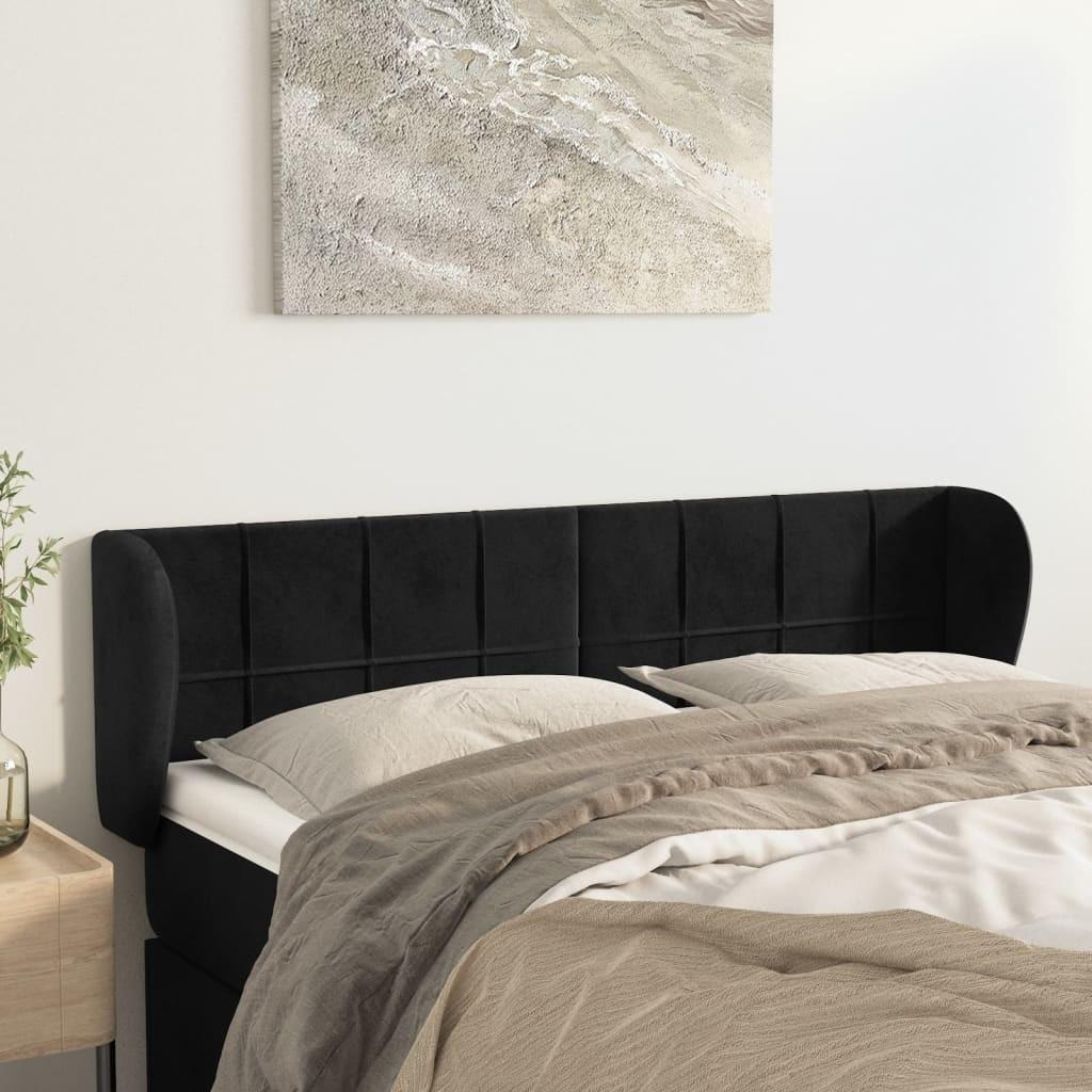 Sengegavl Med Kanter Fløjl - Sort / 147 x 23 x 78/88 cm