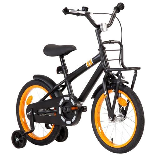 Børnecykel med frontlad 16 tommer sort og orange