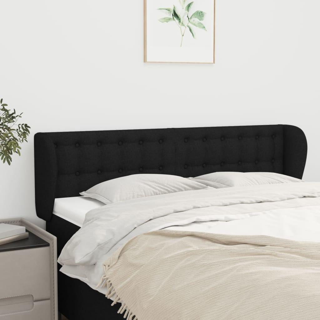 Sengegavl Med Kanter Stof - Sort / 147 x 23 x 78/88 cm