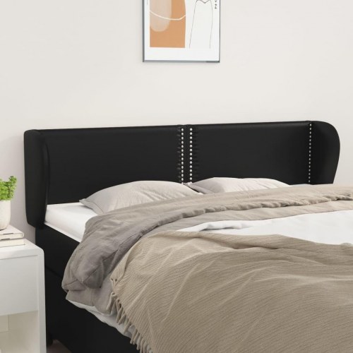 Sengegavl med kanter i kunstlæder 147 x 23 x 78/88 cm - sort