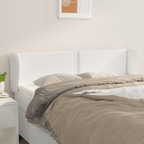 Sengegavl med kanter 147x23x78/88 cm kunstlæder hvid
