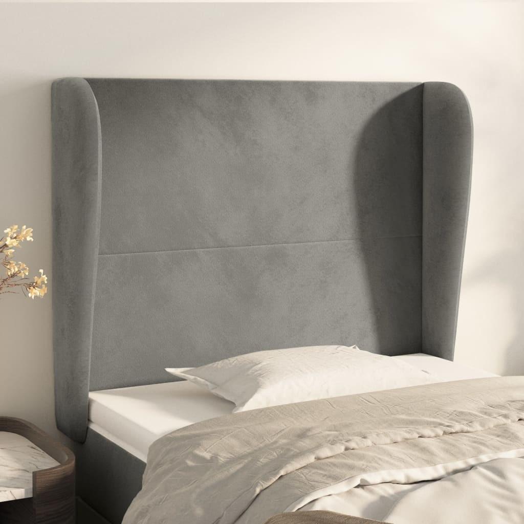 Sengegavl med kanter 93x23x118/128 cm fløjl lysegrå