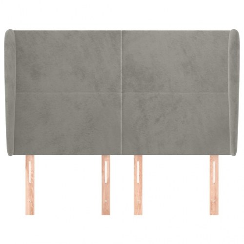 Sengegavl med kanter i fløjl 147 x 23 x 118/128 cm - lysegrå