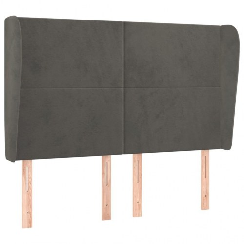 Sengegavl med kanter i fløjl 147 x 23 x 118/128 cm - mørkegrå