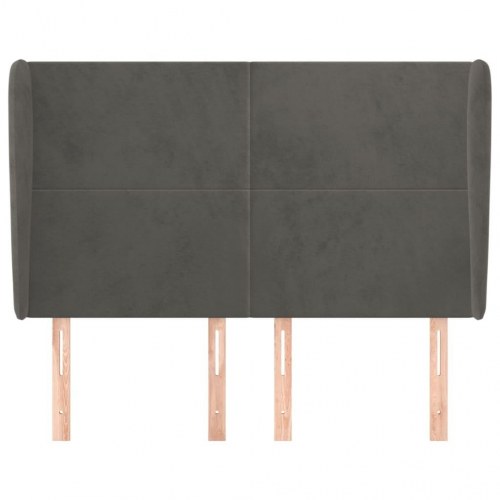 Sengegavl med kanter i fløjl 147 x 23 x 118/128 cm - mørkegrå
