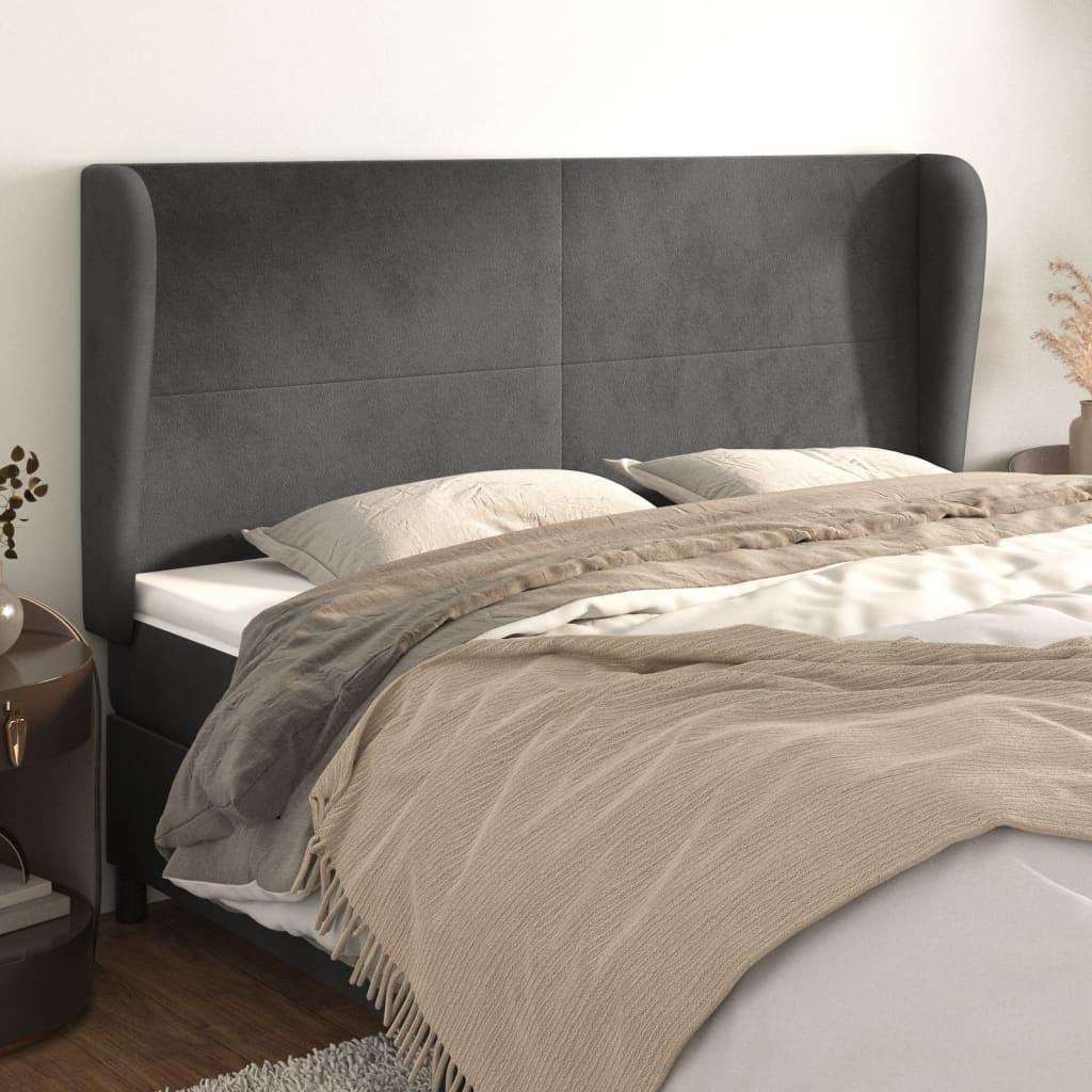 Sengegavl med kanter 163x23x118/128 cm fløjl mørkegrå