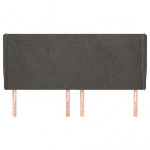 Sengegavl med kanter i fløjl 203 x 23 x 118/128 cm - mørkegrå
