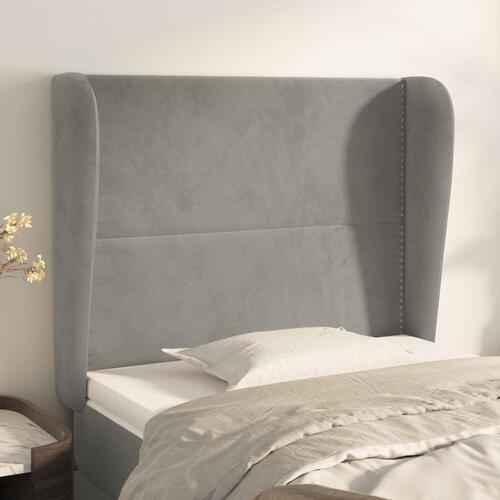 Sengegavl med kanter 103x23x118/128 cm fløjl lysegrå
