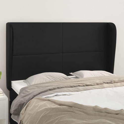 Sengegavl med kanter 147 x 23 x 118/128 cm - sort