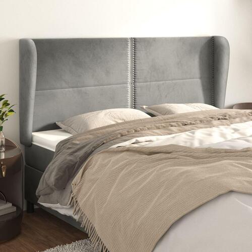Sengegavl med kanter 203x23x118/128 cm fløjl lysegrå