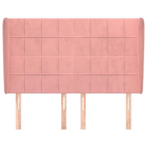 Sengegavl med kanter 147 x 23 x 118/128 cm fløjl - lyserød