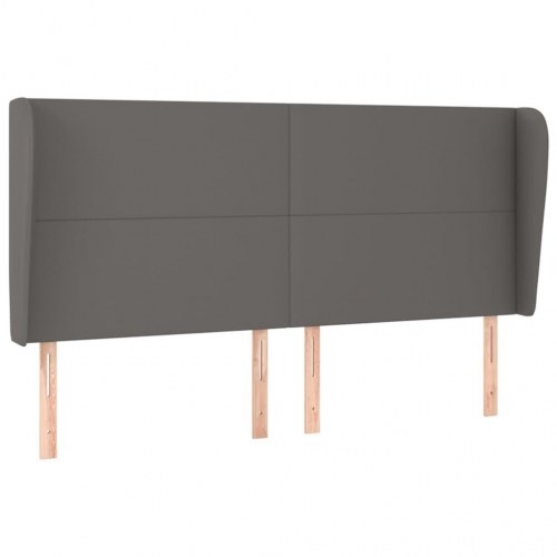 Sengegavl med kanter 203 x 23 x 118/128 cm kunstlæder - grå