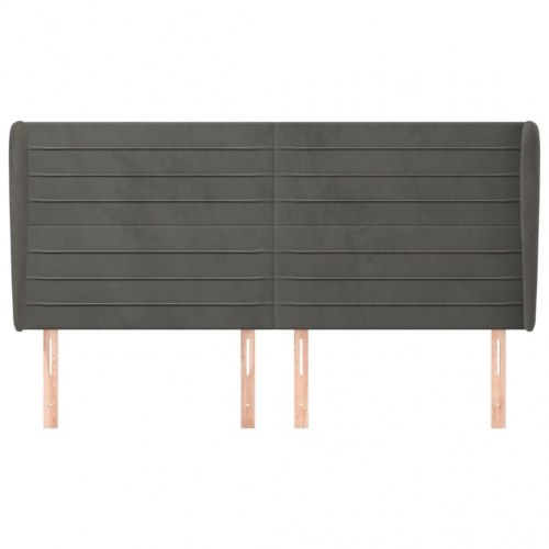 Sengegavl med kanter i fløjl 163 x 23 x 118/128 cm - mørkegrå