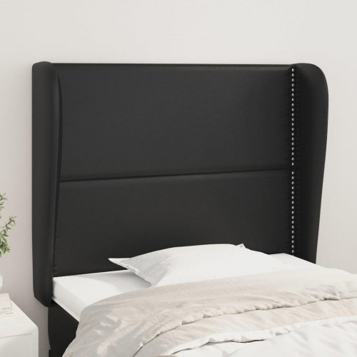 Sengegavl med kanter 103 x 23 x 118/128 cm kunstlæder - sort
