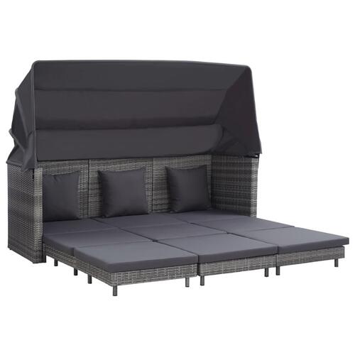 Udvidelig 3-personers sovesofa med tag polyrattan grå