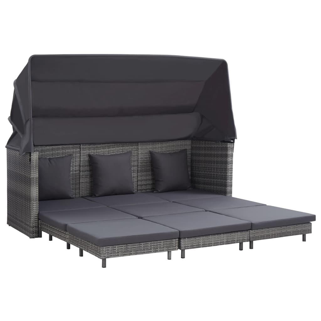 Udvidelig 3-personers sovesofa med tag polyrattan grå