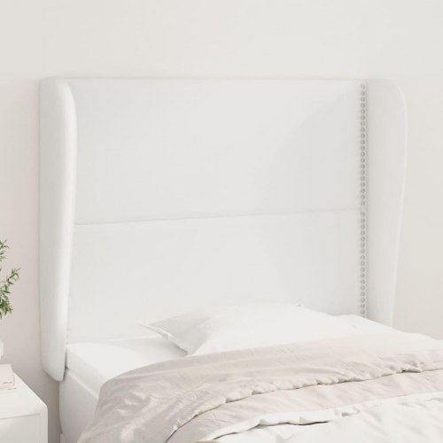 Sengegavl med kanter i kunstlæder 103 x 23 x 118/128 cm - hvid