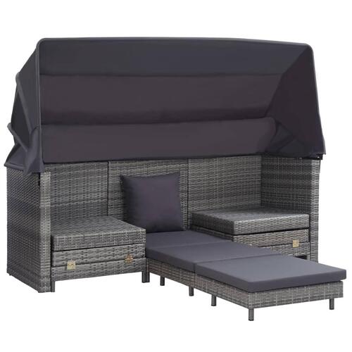 Udvidelig 3-personers sovesofa med tag polyrattan grå