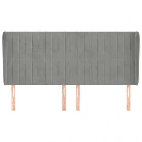 Sengegavl med kanter i fløjl 163 x 23 x 118/128 cm - lysegrå