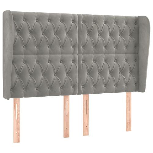 Sengegavl med kanter 163x23x118/128 cm fløjl lysegrå