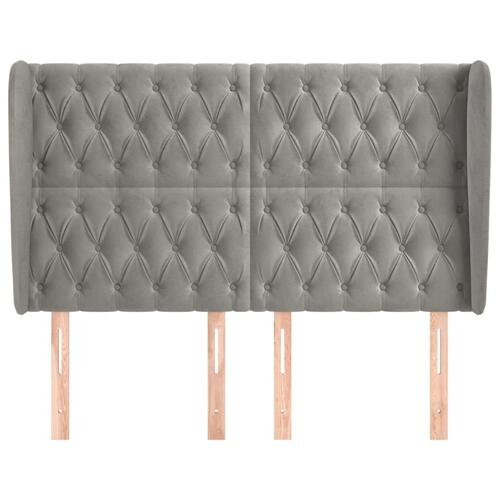 Sengegavl med kanter 163x23x118/128 cm fløjl lysegrå