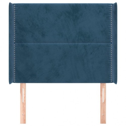Sengegavl med kanter i fløjl - mørkeblå, 103 x 16 x 118/128 cm