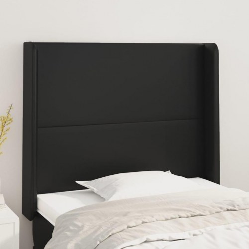 Sengegavl med kanter i kunstlæder 93 x 16 x 118/128 cm - sort