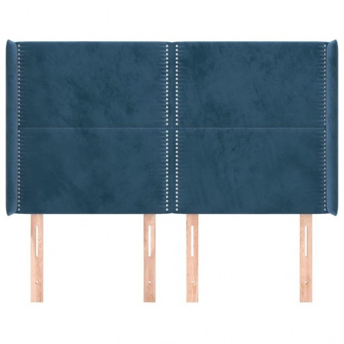 Sengegavl med kanter 147x16x118/128 cm fløjl mørkeblå
