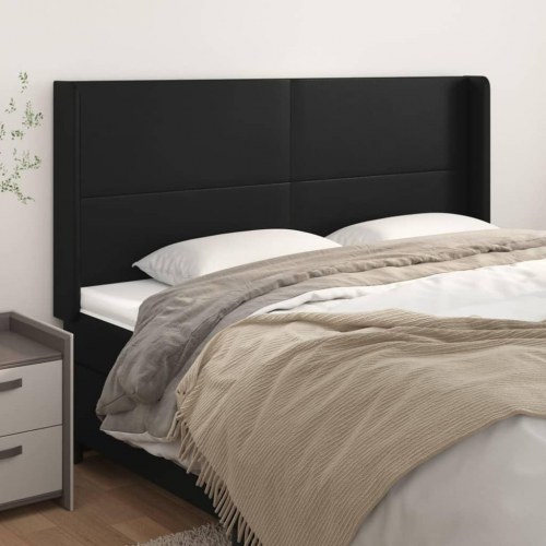 Sengegavl med kanter i kunstlæder 163 x 16 x 118/128 cm - sort