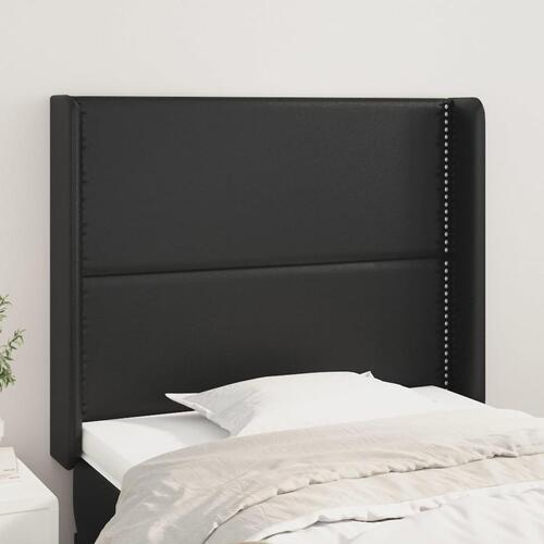 Sengegavl med kanter 103x16x118/128 cm kunstlæder sort